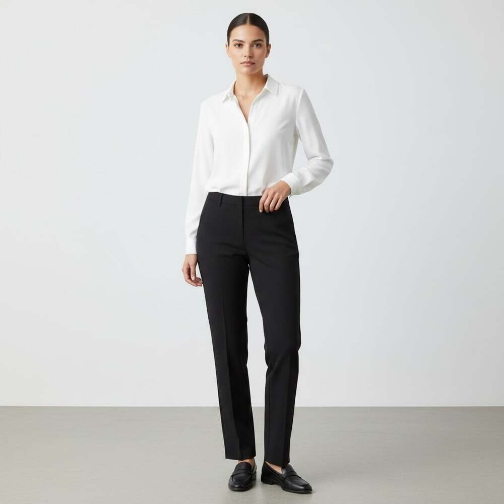 Quince Black Ponte Pants Small X-Petite NWT Belt Loops Business Casual Rayon